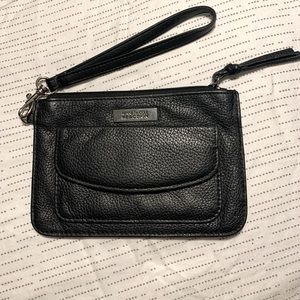 Kenneth Cole Reaction black leather wristlet